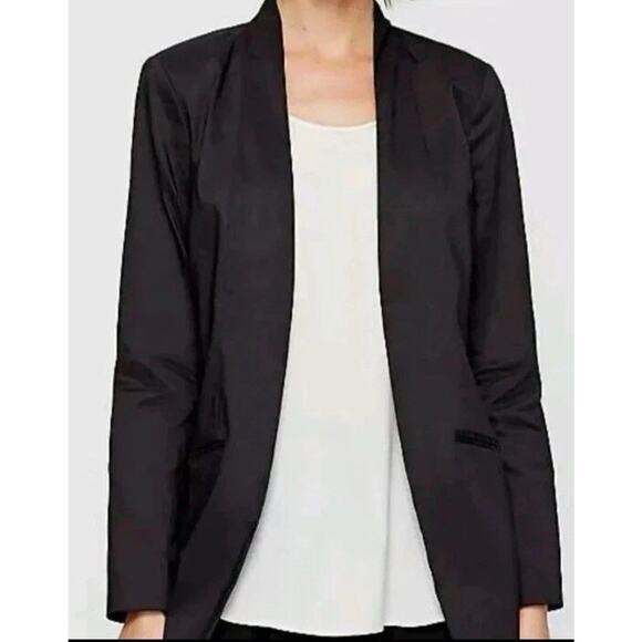Eileen Fisher 16 Polished Ramie Stretch Silk Blend Longline Black Jacket Blazer - Picture 1 of 7
